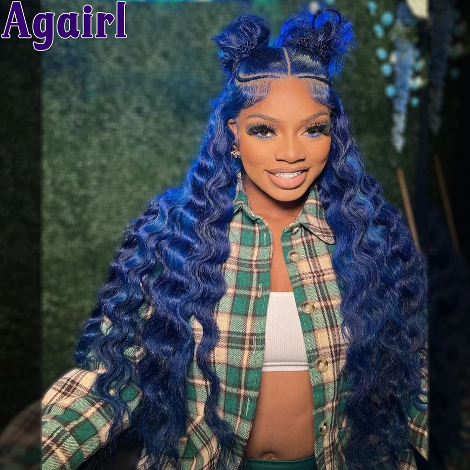 13x6 Dark Navy Blue Loose Deep Wave Human Hair Wig 200% Highlight Ready Go 13x4 Lace Frontal Wig PrePlucked 6X4 Closure Lace Wig