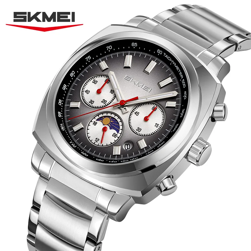SKMEI 9360 Classic Fashion Quartz Watch Waterproof Calendar Chronograph Stainless Steel Strap Business Luxury Men's Watch