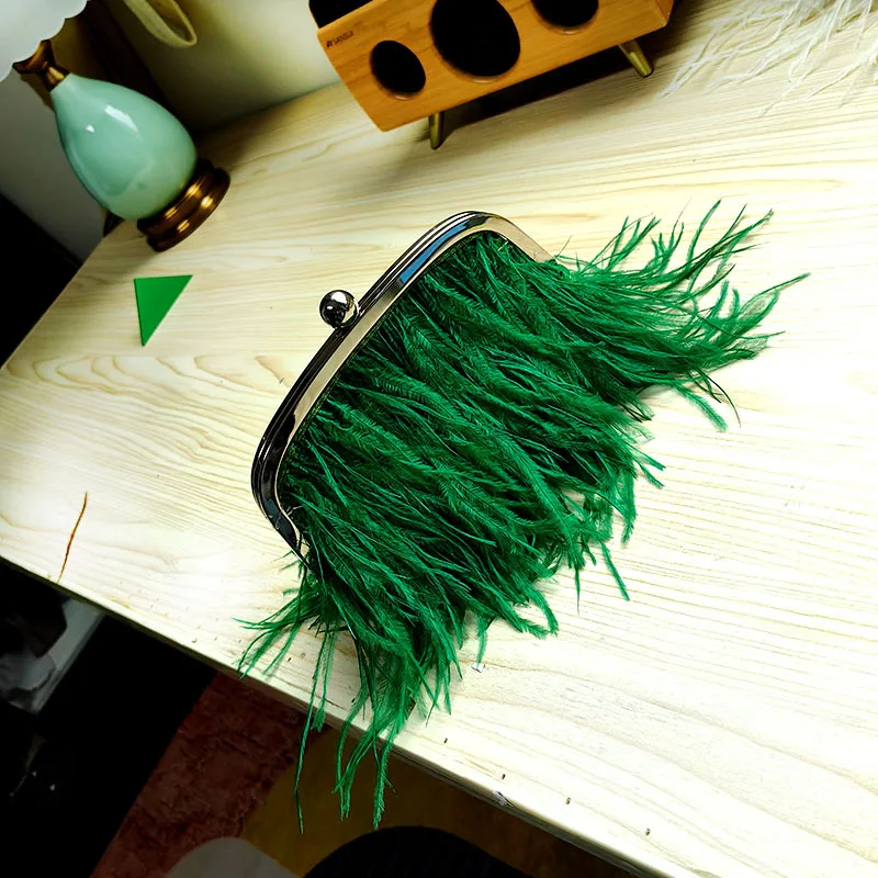 Spring 2024 new Thai fashion trend fringe feather evening catwalk single shoulder hand crossbody ostrich fur bag