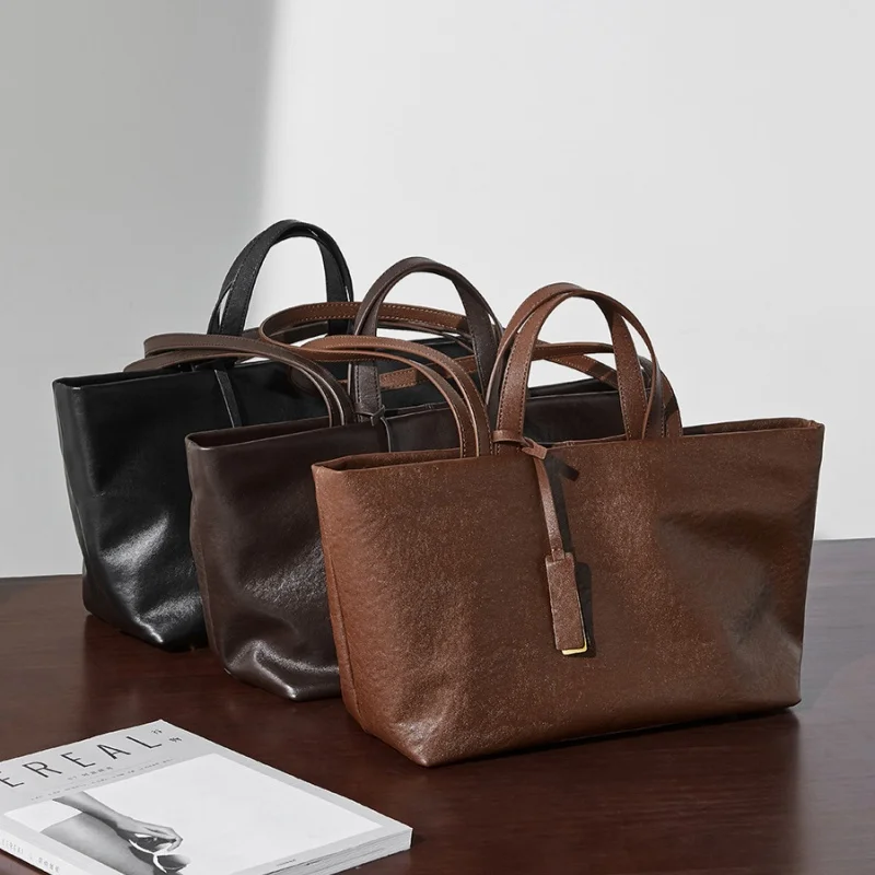 Women's Underarm Single-Shoulder Cowhide Tote Bag Niche Crossbody Vintage Soft Leather Large Capacity