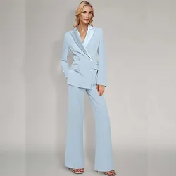 Formal Double Breasted Women's Blazer Luxury Peak Lapel Slim Fit Regular Length Office 2 Piece Jacket Pants Outerwear Costume