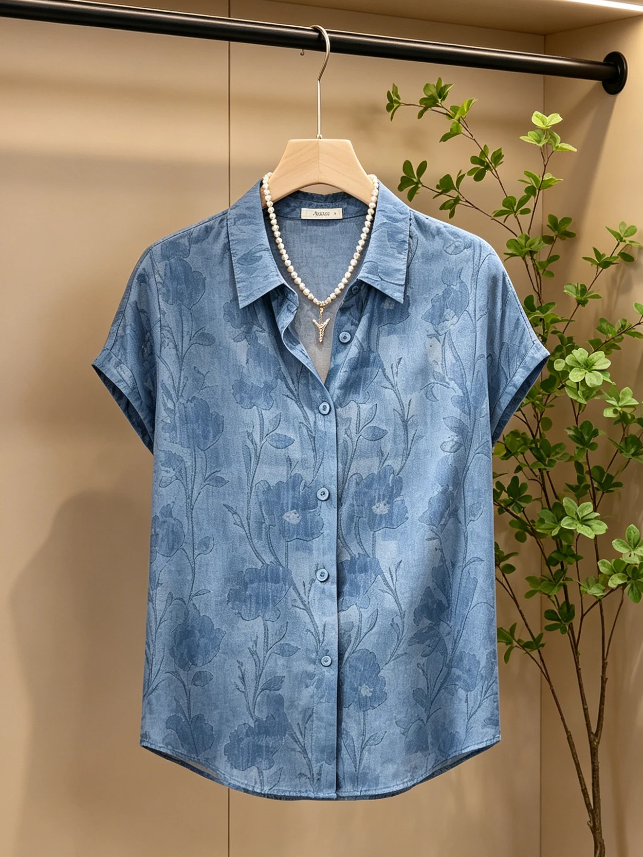 

Loose Blue Printed Shirt Women's Summer Fashion Slimming Top Korean Style Casual Wear Short Sleeve Open Cardigan