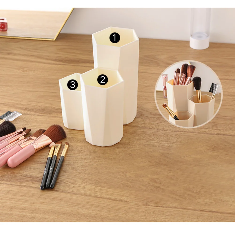 

1Pcs Plastic Makeup Brush Holder Storage Canister Six Shape Design Desktop Organizer for Pen Sundries Home Office Dorm