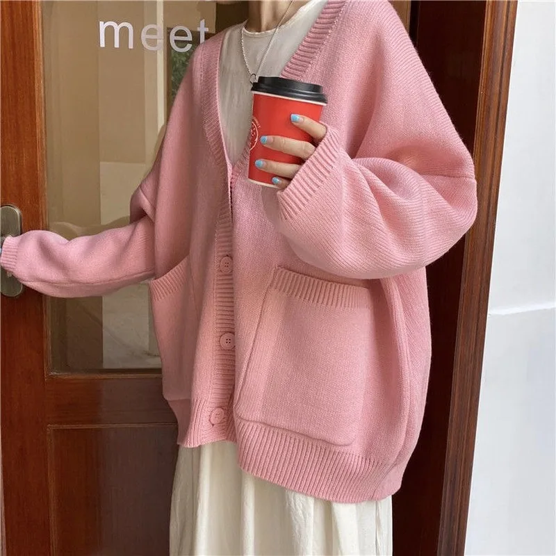 Cardigan Women Spring Vintage Lovely Fashion Korean Simple V-neck Ladies Knitwear Long Sleeve All-match Ins Fall Femme Sweaters