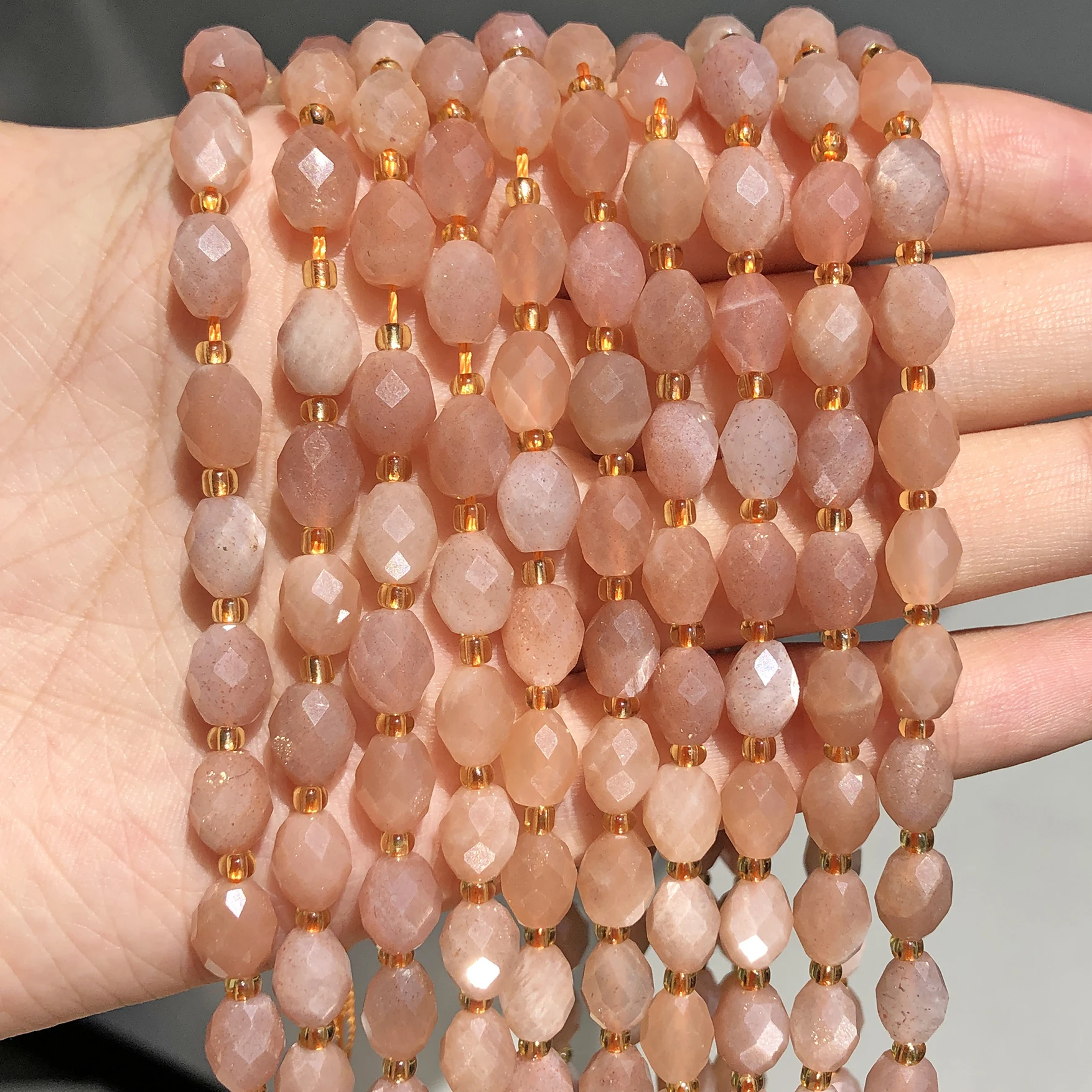 8x7mm AAA Faceted Oval Sunstone Beads Natural Stone Pink Rice Shape Spacer Beads For Jewelry Making DIY Bracelets Accessories