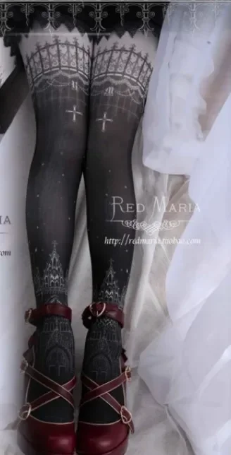 original Lolita Women Stockings Retro Cotton Socks Female Girls Lo Gothic Style Duplex Printing Pantyhose Sweet Tights Leggings