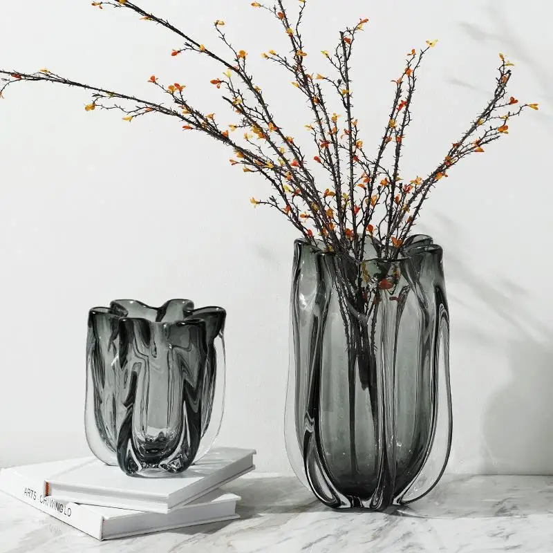 

Creative transparent countertop glass large vase ornament flower arrangement simple living room entrance desktop home decoration
