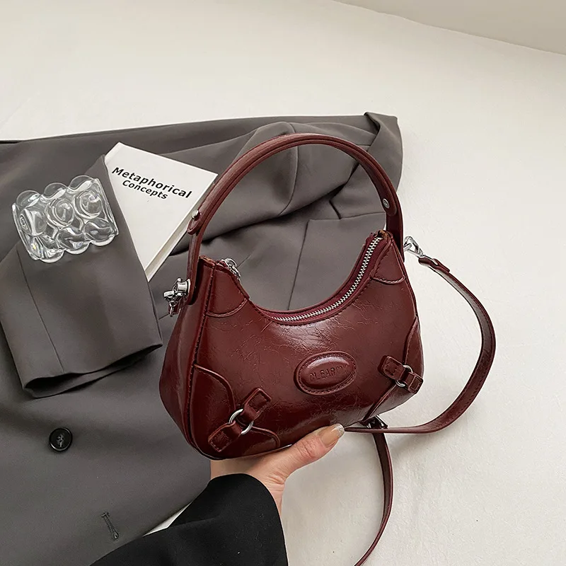 Classic Wine Black  Bridal Handbags 2024 Spring Summer PU Leather Zipper Crossbody Bag for Women Fashion Lady Shoulder Bag