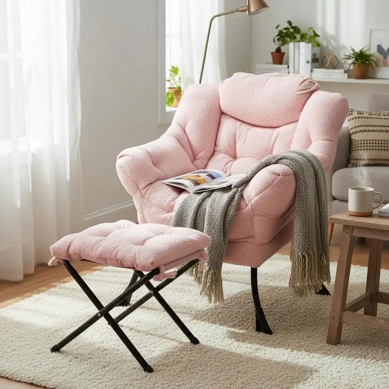 Fauteuil d'appoint moderne avec repose-pieds pliable et coussin de tête - Rose