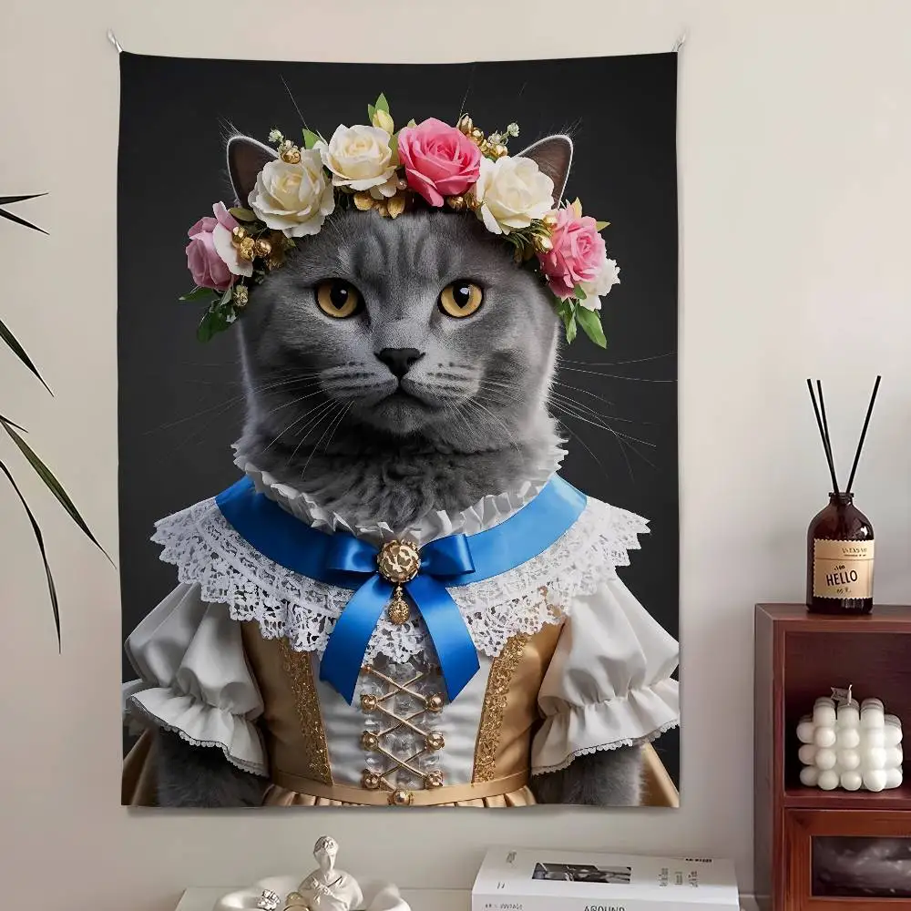 

Russian Blue Cat Funny Tapestry Bedroom Living Home Decor Bar Outdoor Festival Wall Hanging Decoration Background Art Banner