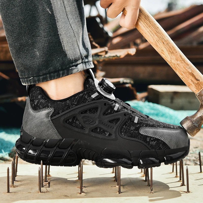 الدورية زر جديد أحذية أمان الرجال مكافحة سحق مكافحة ثقب أحذية عمل موضة الرجال أحذية رياضية الأمن أحذية واقية الرجال ث