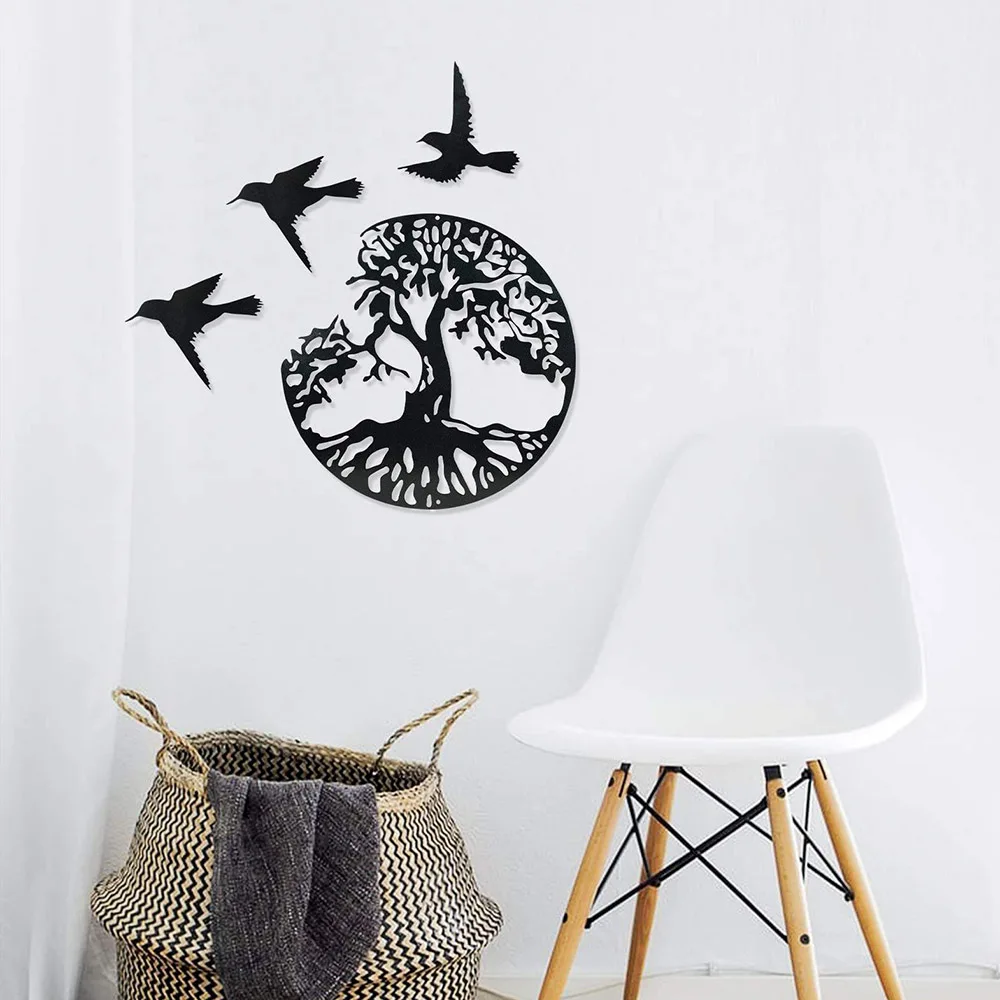 

Tree of Life Bird Metal Wall Art Silhouette Cutout Signs Black Farmhouse Door Home Living Room Bedroom Decoration Plaque