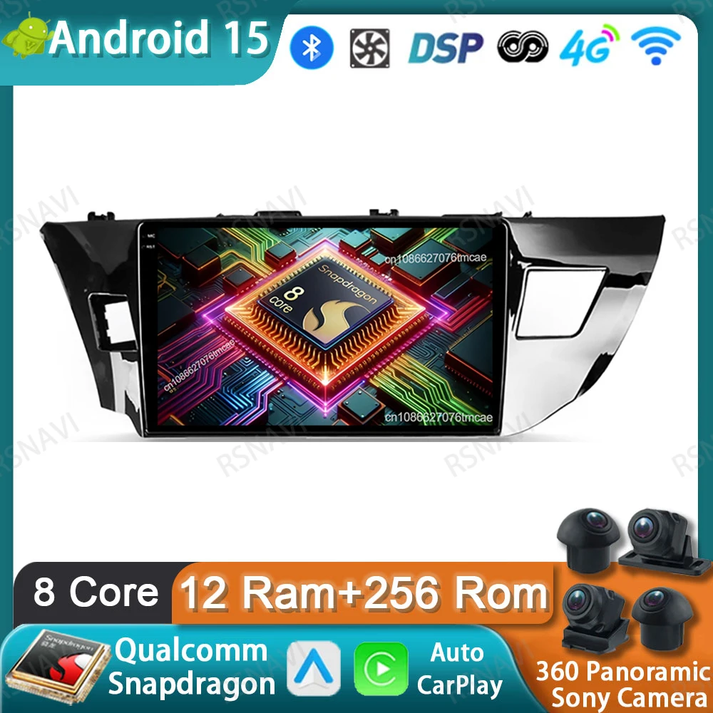 Автомобильный радиоприемник Android 15 для Toyota Corolla Ralink 2013 2014 2015 2016, DVD, мультимедийный GPS, авторадио Qualcomm 4G LTE 5G WIFI BT DSP