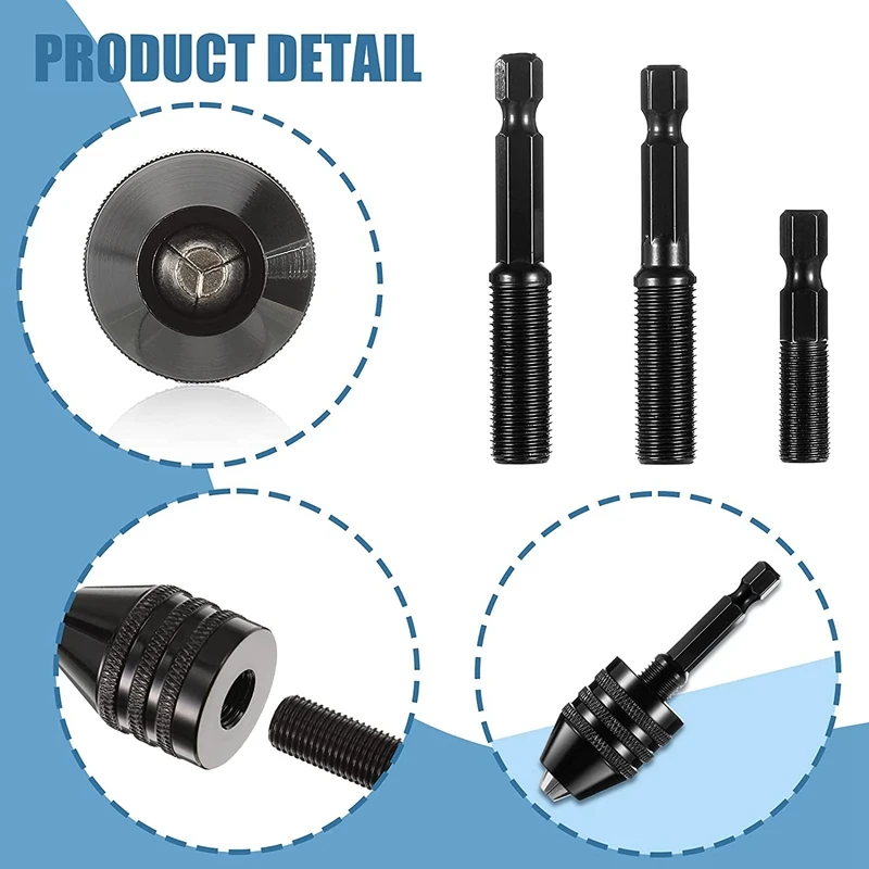 3 Pcs Keyless Drill Chuck 1/4 pollici Hex Shank Keyless Drill Chuck Converter Drill Adapter per trapano a percussione