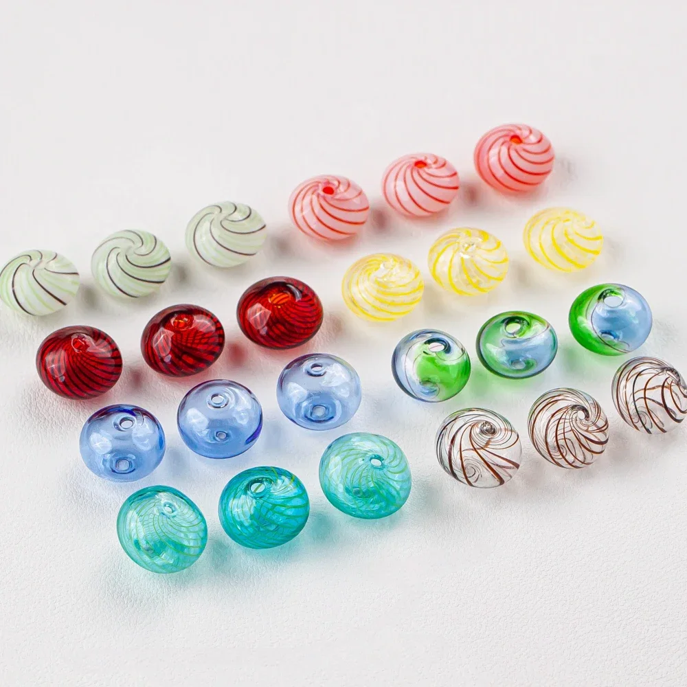 Candy Color Transparent Hollow Glass Flat Round Beads Glazed Striped Straight Hole DIY Earring Bracelet Jewelry Accessories 4pcs