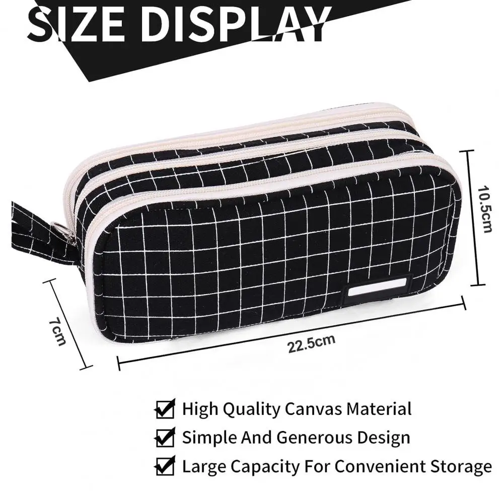 Estuche de lona con compartimentos para bolígrafos, estuche de lápices duradero, estuche de lápices minimalista, diseño elegante con cremallera, bolsa de almacenamiento de capacidad