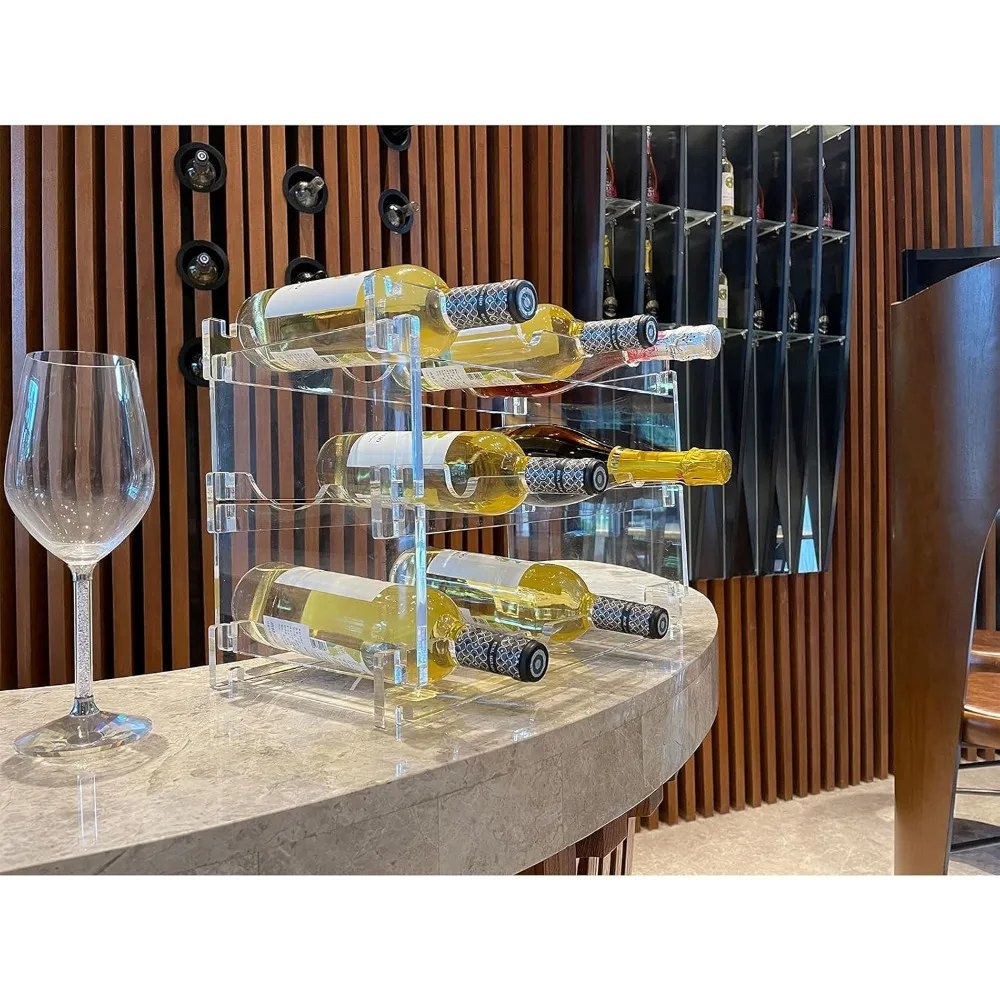 Estante de vino Modular apilable para 12 botellas, piso independiente de plástico acrílico transparente, soporte de vino pequeño con pantalla de 3 niveles para el hogar