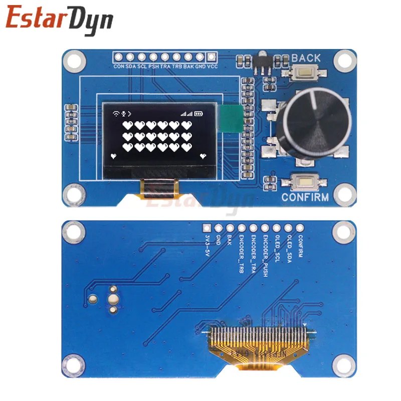 Estardyn 0.96" OLED Module / EC11 Encoder | White/Blue/Yellow Blue Display | I2C Interface | HD Screen for Arduino DIY Projects
