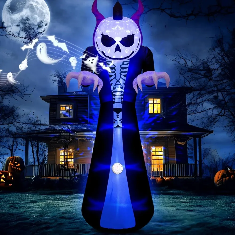 

10FT Outdoor Halloween Inflatables Grim Reaper Ghost with Induction Horn Will Scream, Blow Up Yard Decorations with Flam