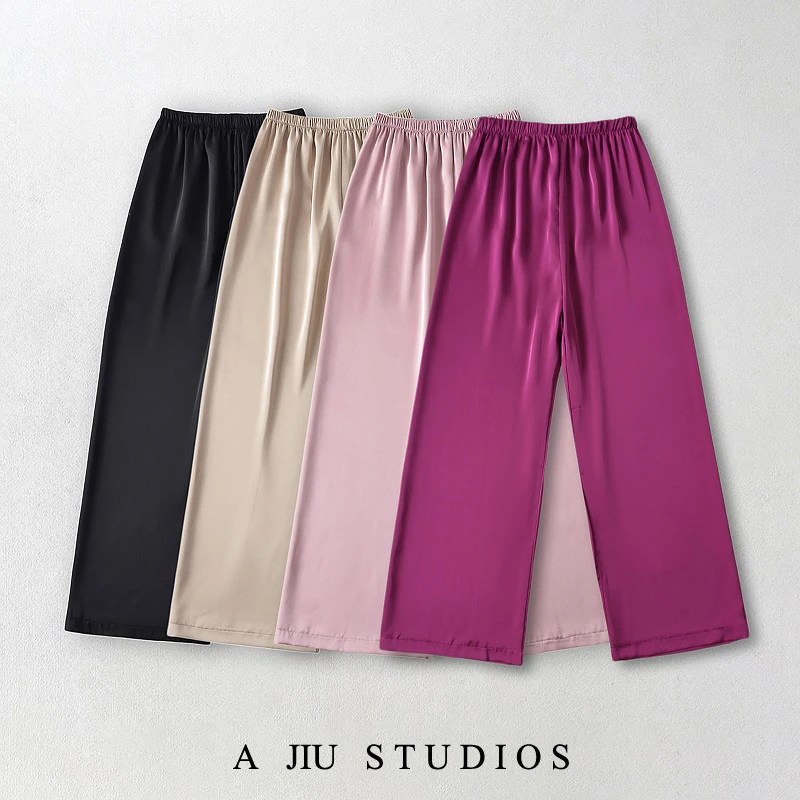 High Waist Draped Loose Slimming Straight Leg Casual Pants Women Lazy Style Elastic Waist Floor-Length Pants Sweet Girl
