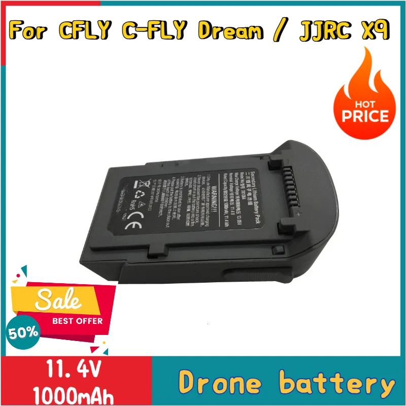 

11.4V 1000mAh Lipo Battery for CFLY C-FLY Dream / JJRC X9 Drone RC Quadcopter Spare Parts Accessories CFLY Dream Battery