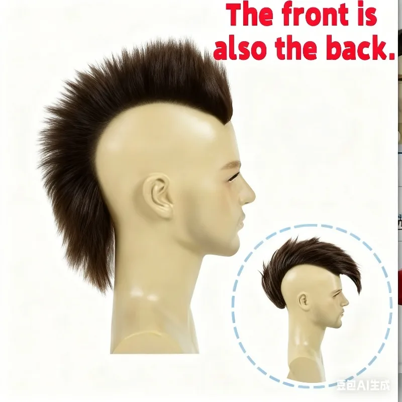 Men's Mohawk Wig | Red & Black Punk Rock Spiky Hairpiece for Halloween Cosplay & Costume Parties | Synthetic Hair with Clip