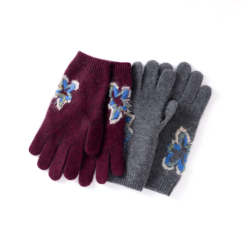 Кашемировые толстые перчатки, зимние уличные теплые манжеты на запястьях с сенсорным экраном, велосипедные перчатки, элегантные рукава с вышивкой из ириса, праздничный подарок