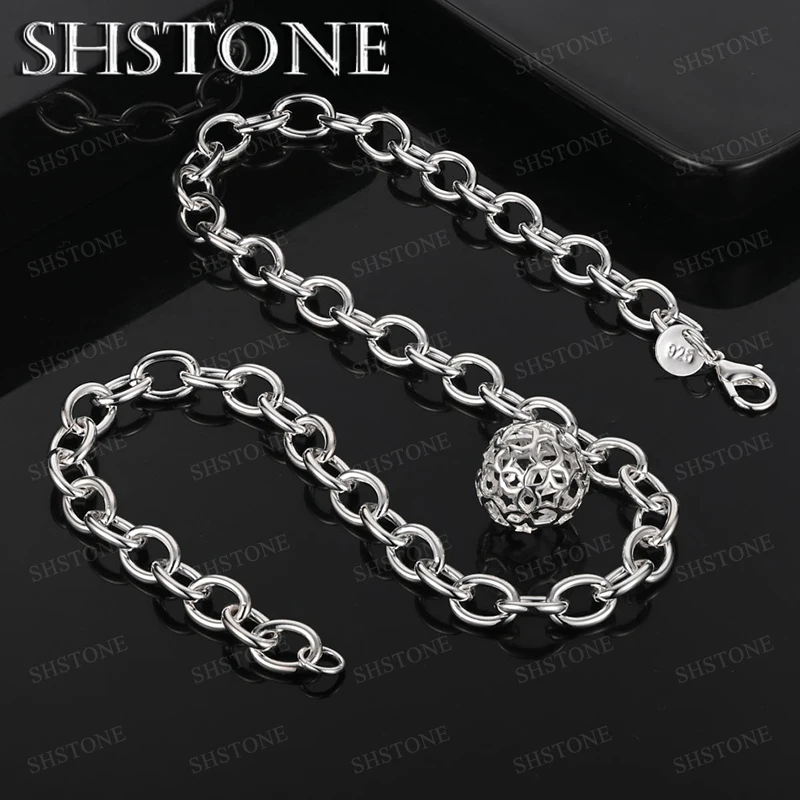 

Fashion 925 Sterling Silver Hollow Out Ball Pendant Necklace For Women Men Wedding Banquet Party Jewelry Gifts Accessories
