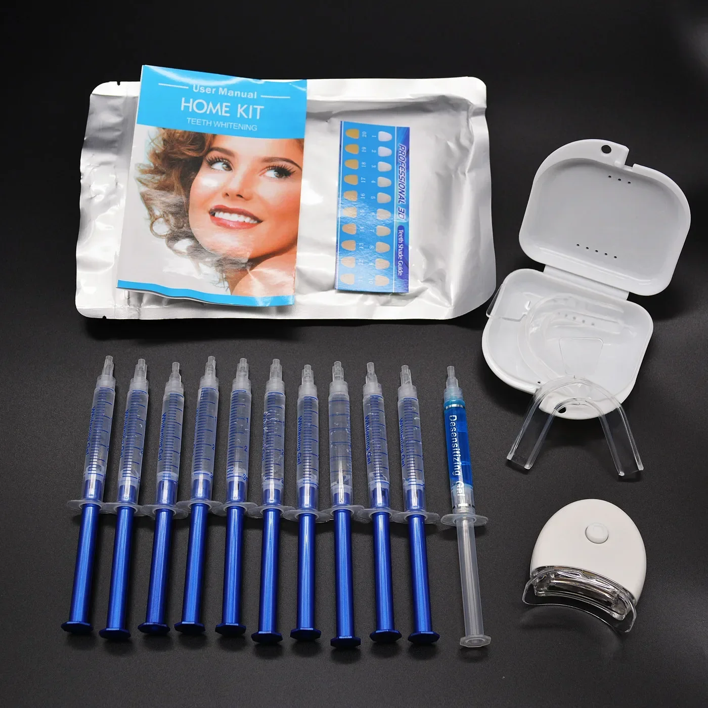 Kit de blanqueamiento dental para uso doméstico, blanqueador dental con luz led, higiene bucal, peróxido de carbamida blanca a granel, envío directo