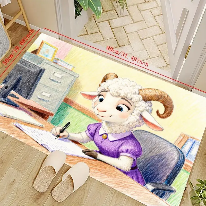 

1 шт., напольный коврик для офисного работника с милым мультяшным овцом, баран, антропоморфный настольный принт с персонажами животных, моющаяся нескользящая зона Ru