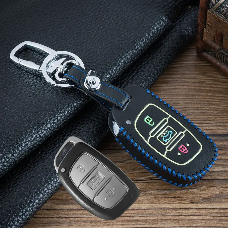 Leather Car Key Case Cover For Hyundai Tucson Creta i10 ix25 ix35 i20 i30 HB20 Elantra Verna Mistra Santa Fe Protection