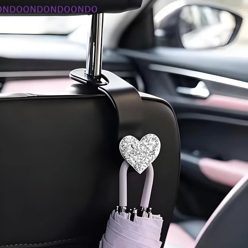 2Pcs Resin Heart‑Shaped Car Headrest Hooks, Sparkly Storage Hanger For Handbag, Purse, Hat, Cute Women Car Interior Decor