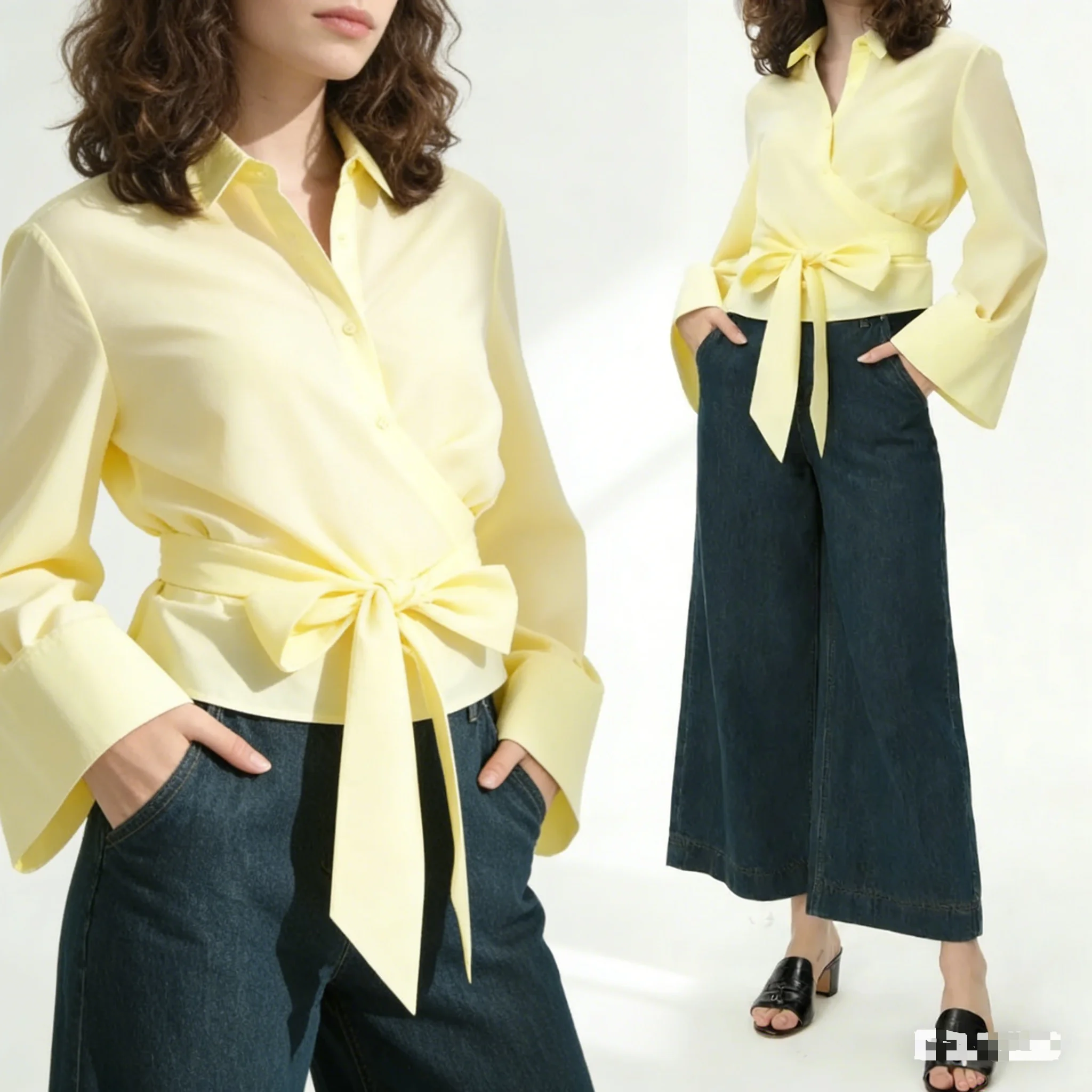 

：Women's Tie-Front Blouse Single-Breasted Elegant Workwear Daily Casual Shirt | Trendy Tailored Design