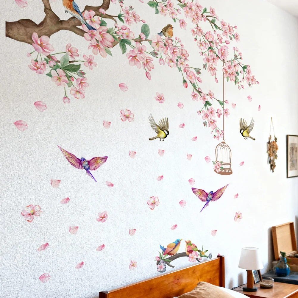 Minimalist Decor Floral Wall Decals Bedroom Decor Quick Installation Floral Bird Pattern Removable Without Marks For Bedroom