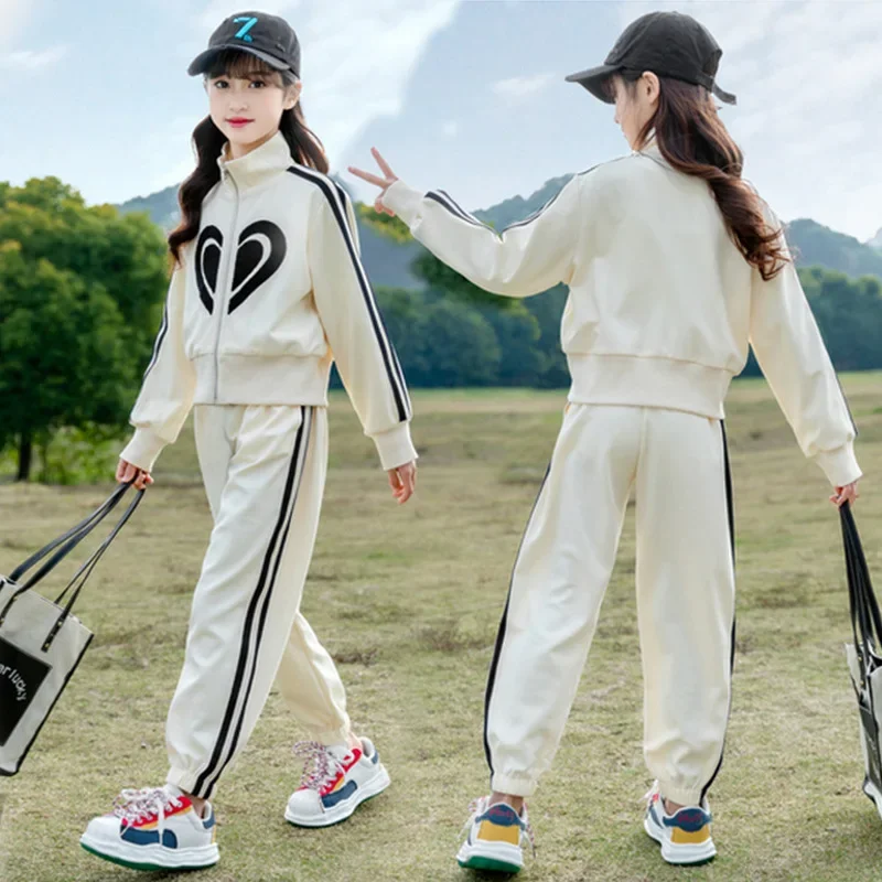 

Autumn Clothes Children's Girls Zip Jacket Coat and Side Stripe Pants 2pcs Set Kid Girl Baseball Uniform Tracksuits Loungewear