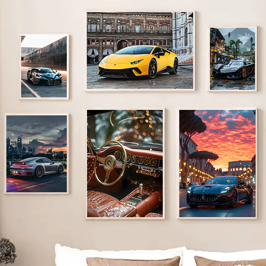 Fancy Cars On The Road Beautiful Interior Car Enthusiast Gift Fashion Wall Art Canvas Painting Nordic Poster Auto Shop Room Deco