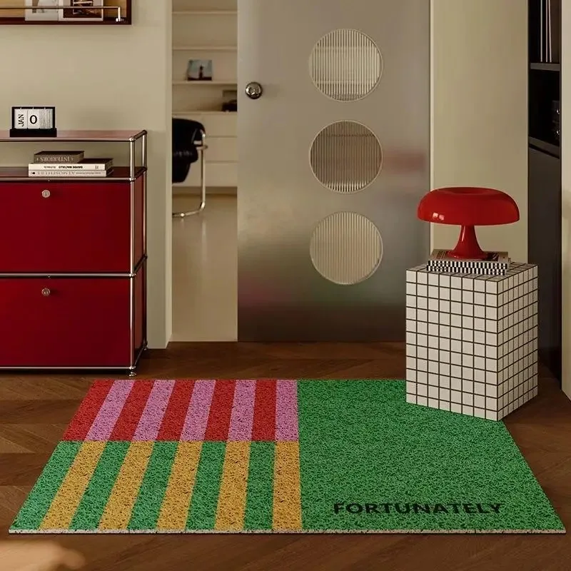 Entrance Doormat Welcome Rug Pvc Silk Ring Floor Mats Color Blocking Striped Design Carpet Dirt Trapping Foyer Entry Door Mat 러그