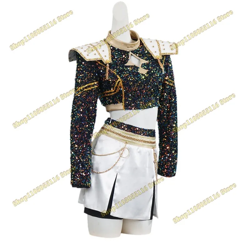 KPop شيطان الصيادين تأثيري رومي زوي ميرا زي شعر مستعار للأطفال أسود ذهبي بدلة رائعة حفلة الهالوين لعب الأدوار الزي