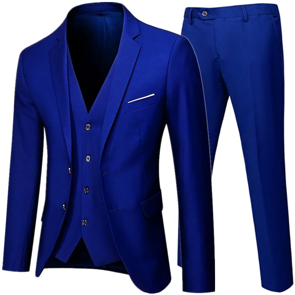 

Business Suit Jacket Coat Blazers Trousers Waistcoat Men Wedding Three Pieces Pants Vest Large Size Professional Dress 3 Pcs Set