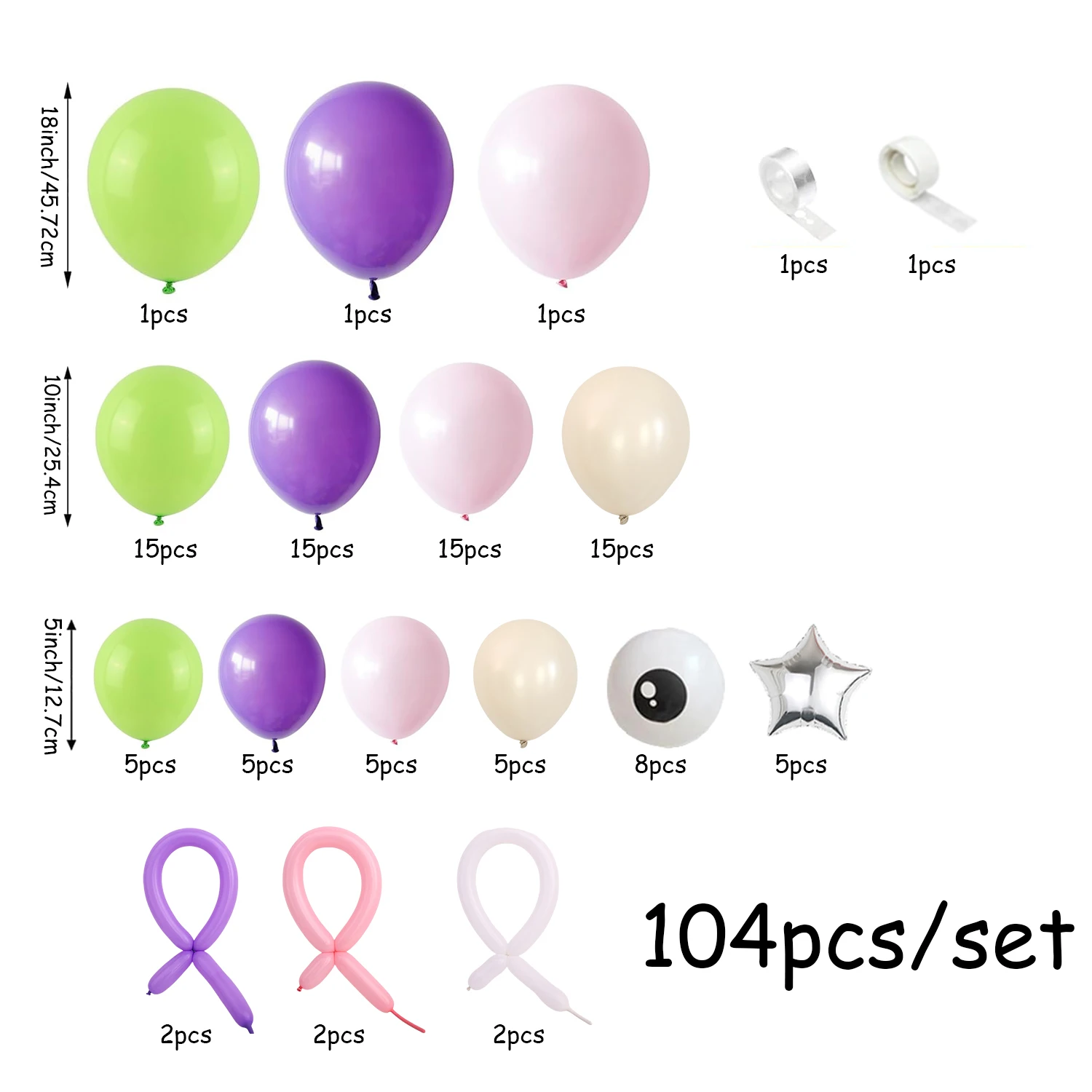 104-Piece Monster Balloon Arch Garland Set, Pink, Purple, Nude, Green Balloon Arch Monster-Themed Birthday Party Photo Backdrop Bachelor Party
