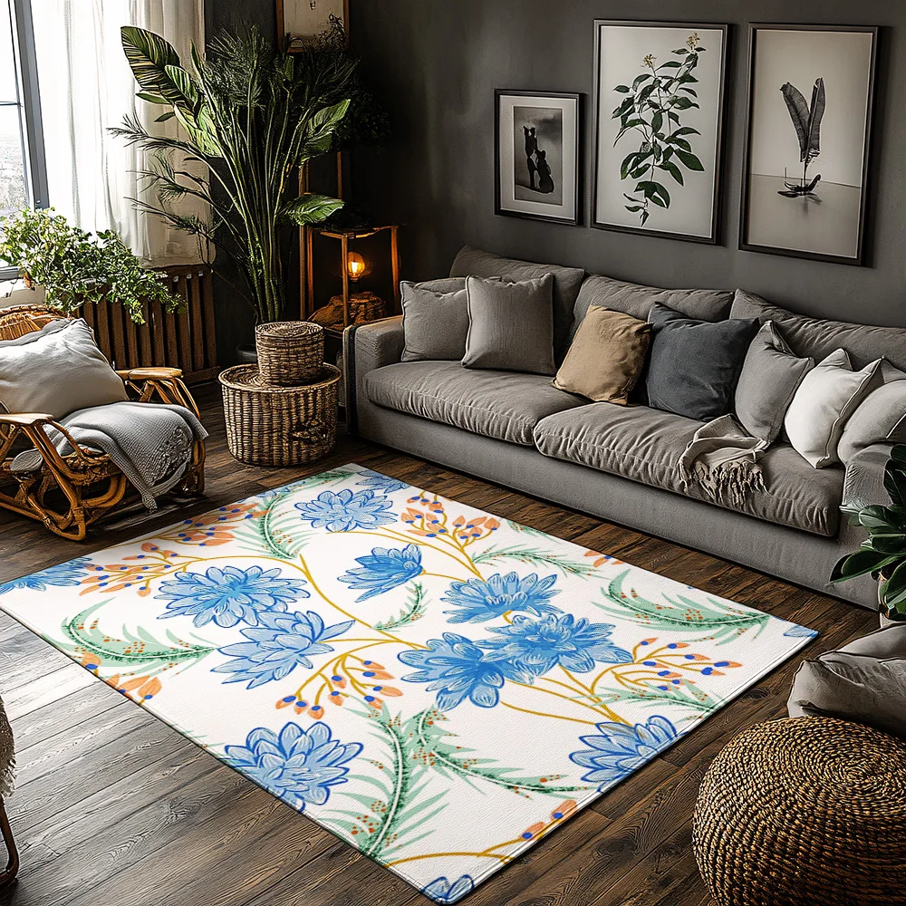 

Floral Area Rug Non-Slip Washable Indoor Outdoor Mat Living Room Bedroom Home Decor Carpet Modern Abstract Design Pattern Floor