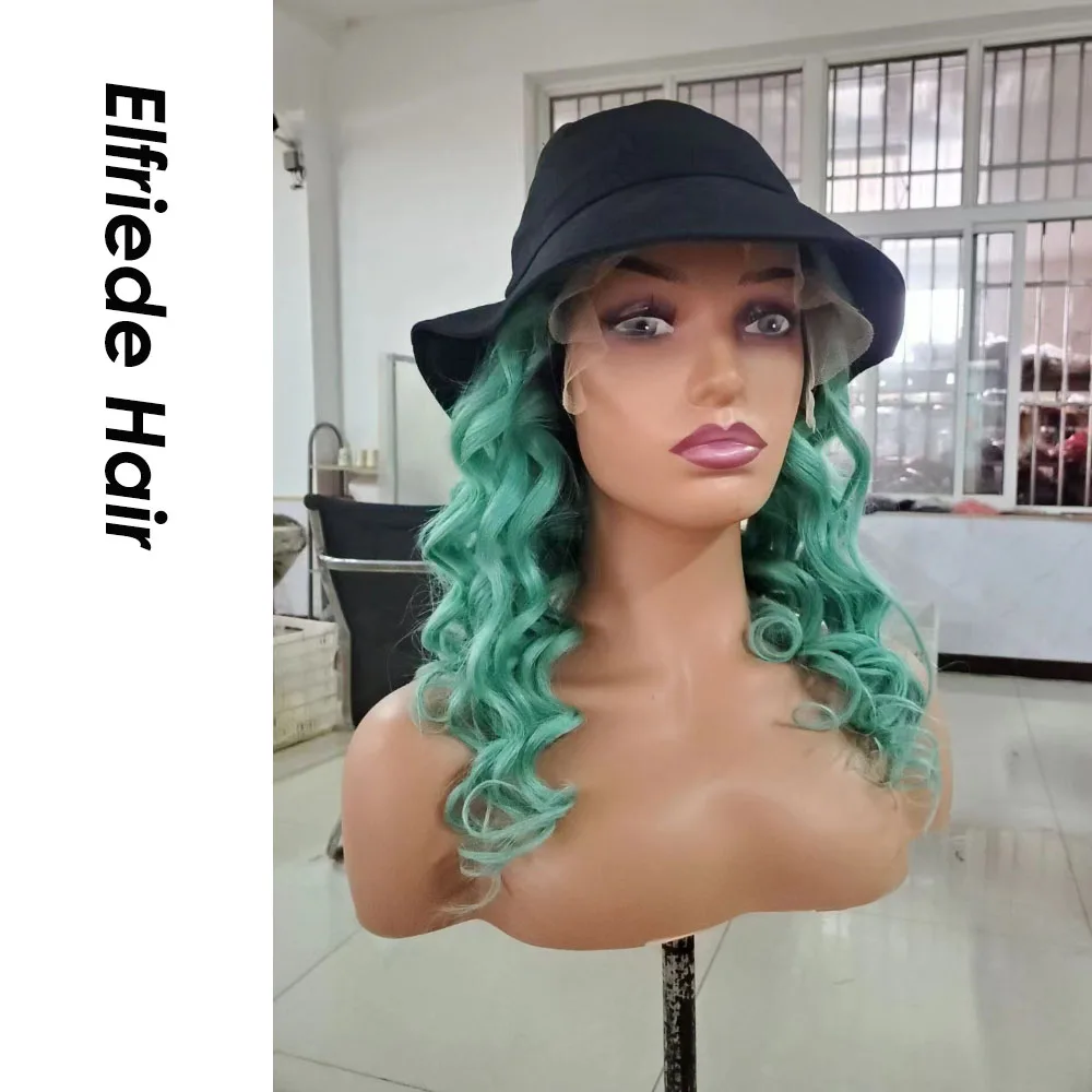 Elfriede Dark Root Ombre Green Colored Loose Wave Lace Wigs for Women Breathable 13X4 HD Lace Frontal Wig Remy Human Hair Wigs