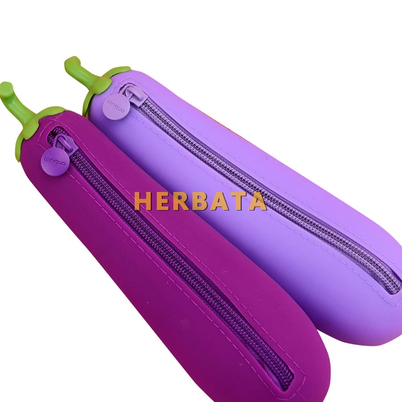Eggplant Silicone Jelly Pencil Case - Cute Cartuchera Pen Bag for Kids, Student School Supplies Storage Box