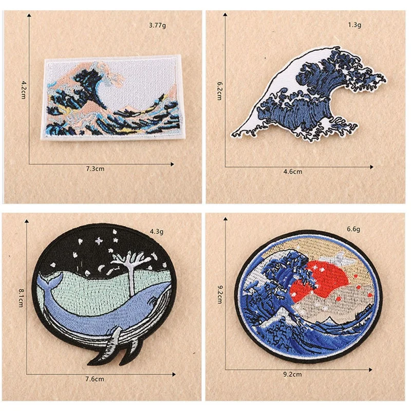 Great Wave Whale patch ferro ricamato su cucire su Appliques