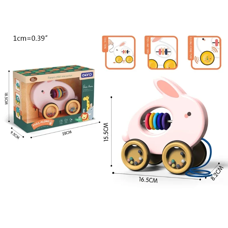 Puxar ao longo de rolamento brinquedo animal jardim de infância bebê quebra-cabeça brinquedo das crianças arrastar carro animal carrinho para crianças