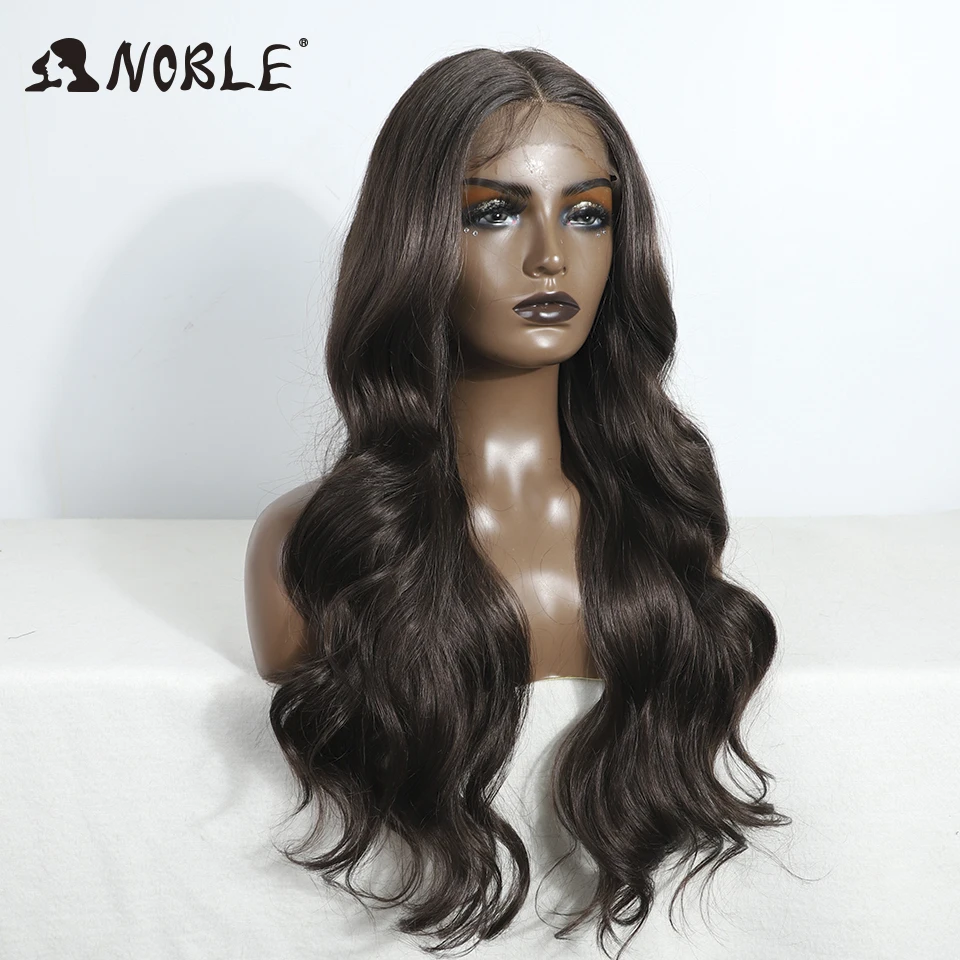 Noble Synthetic Lace Frontal Wig For Women Glueless Wig Body Wave Lace Wig Brown Ombre Blonde Wigs Heat Resistant Cosplay Wig