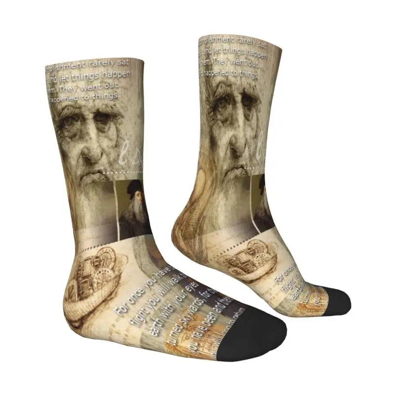 Custom Kawaii Print Leonardo Da Vinci Art Socks for Women Men Stretch Summer Autumn Winter Painting Crew Socks