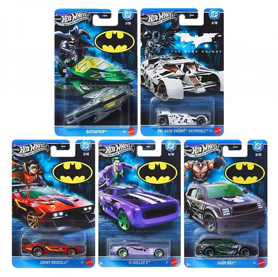 Coche Hot Wheels Original Batman el Caballero Oscuro juguetes niños 1/64 Diecast Atcopter Batmobile Muscula Roller II Boom modelos de vehículos
