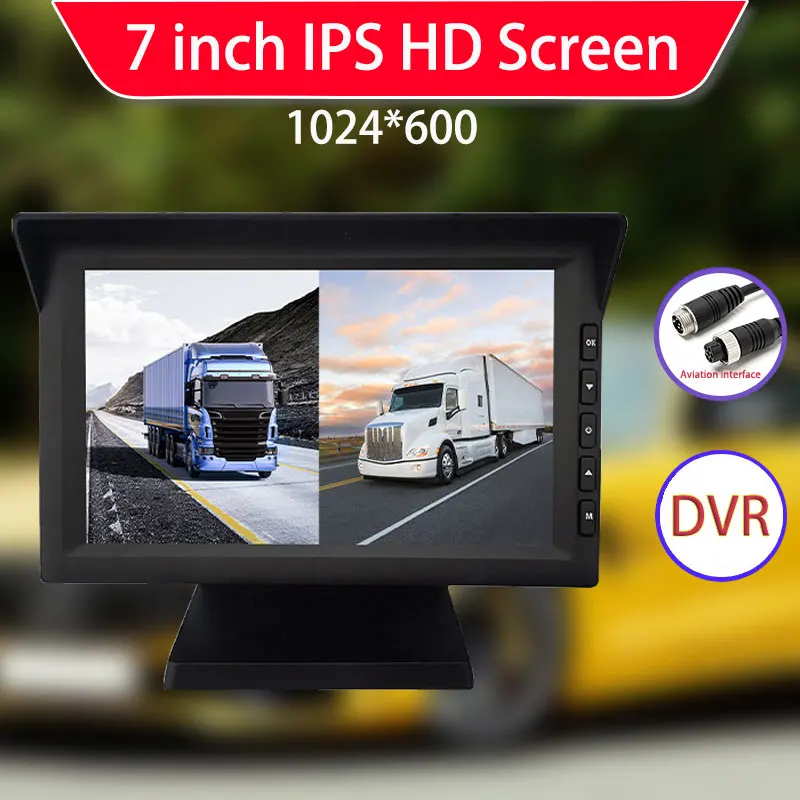 7 inch 2 Channel Truck AHD Camera Monitor DVR System IPS Screen HD Night Vision for Large Vans/ Bus Driving Parking Recorder