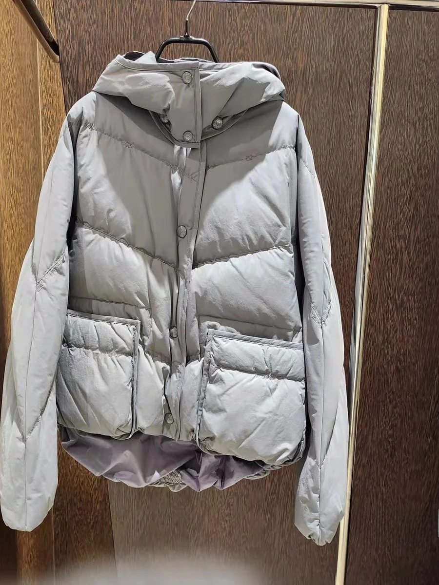 

High-End Goose down Short Coat Women's Fashionable Quilted Jacket with Hat Autumn Winter Warm Stylish Female Outerwear
